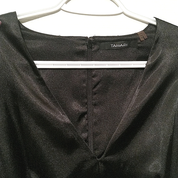 Tahari sleeveless pleated black dress with satin bodice - Picture 2 of 3